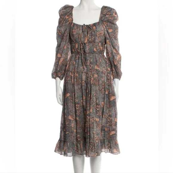 Ulla Johnson Isla Pleated Puff Sleeve Flouncy Floral Midi Dress - Picture 11 of 16